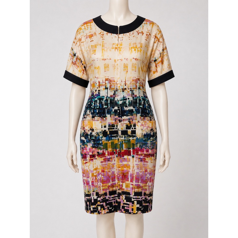Morgan McFeeters Silk Abstract Geometric Print Shift Dress Multi Color Size 12